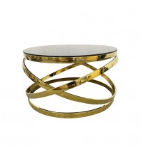 Coffee Table Round Tempered Glass Top Black Planetary Ring Shaped Design Titanium Gold Platina